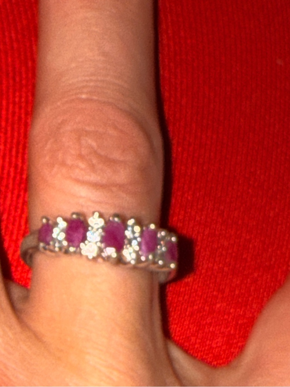Vintage Sterling Silver Ruby and CZ White Gemstone Stackable Ring sz 8 - Picture 8 of 10